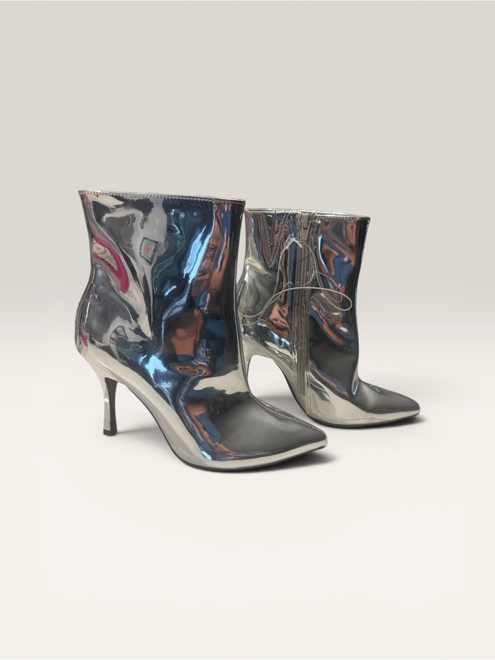Universal Thread Silver Metallic Pointed-Toe Ankle Boots